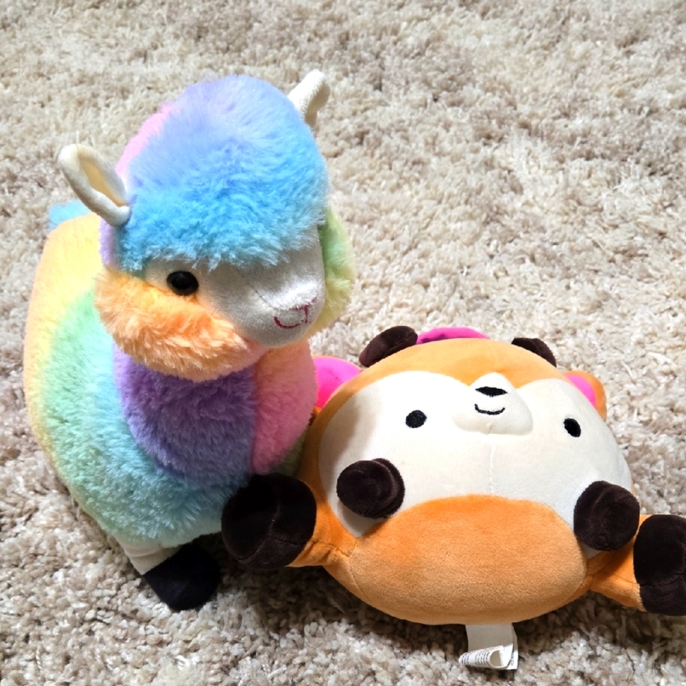 Multicolor Llama and Orange Plush Toy Set